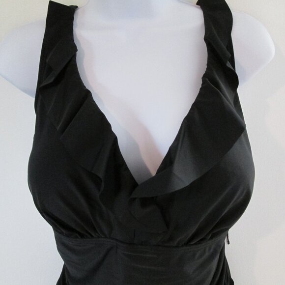 Plus DKNY Ruffle Plunge Underwire Tummy Control One-Piece Swimsuit Sz 18 - Picture 5 of 10